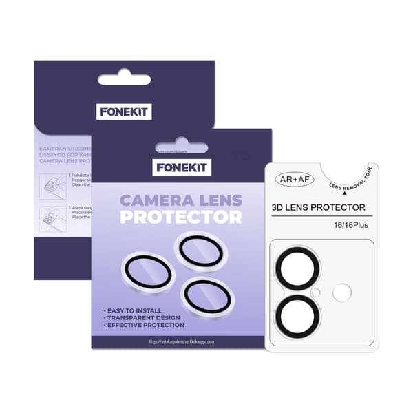 FoneKit kameralinsskydd, iPhone 16 / 16 Plus, transparent