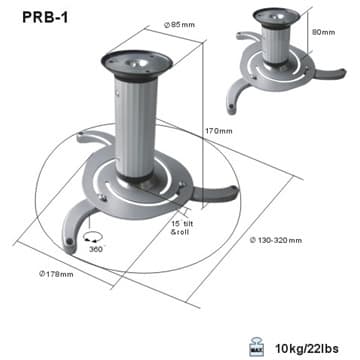 Deltaco PRB-1 -projektorfäste, 80 och 170 mm