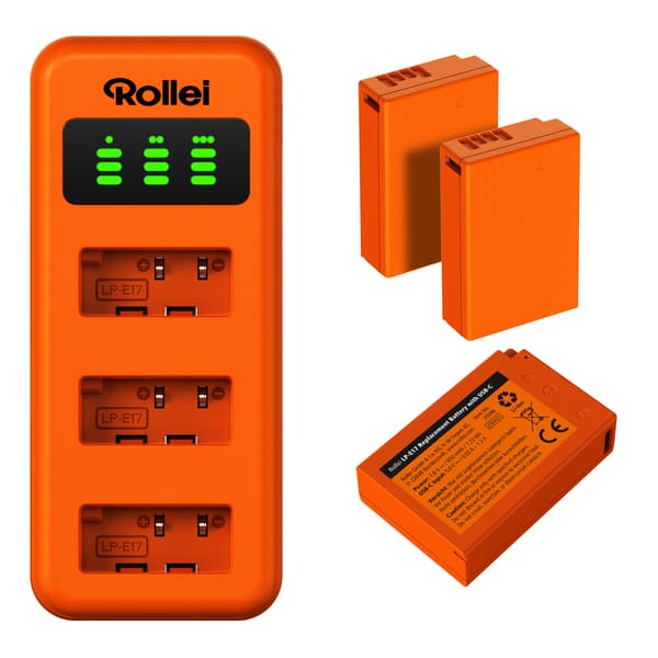 Rollei Set LP-E17 3-pack batteri- och laddarset