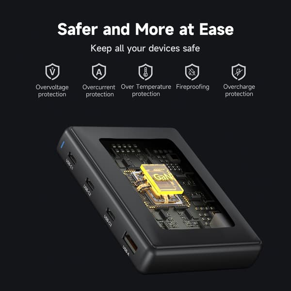 FoneKit GaN PD 140 W nätadapter, 3 x USB-C + 1 x USB-A, svart