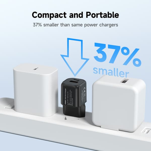 FoneKit Mini 20 W, USB-C + USB-A, svart