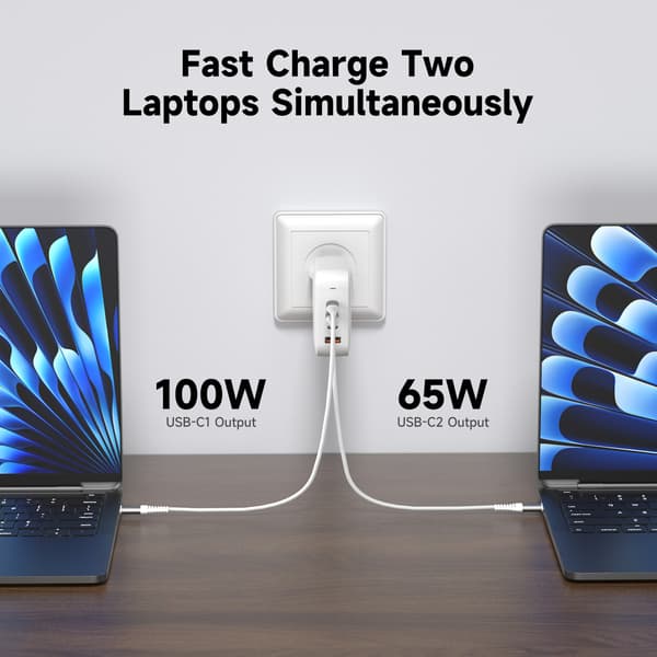 FoneKit GaN PD 165W nätadapter, USB-A + 3 x USB-C, vit