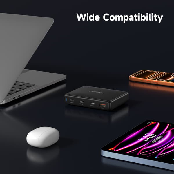 FoneKit GaN PD 140 W nätadapter, 3 x USB-C + 1 x USB-A, svart