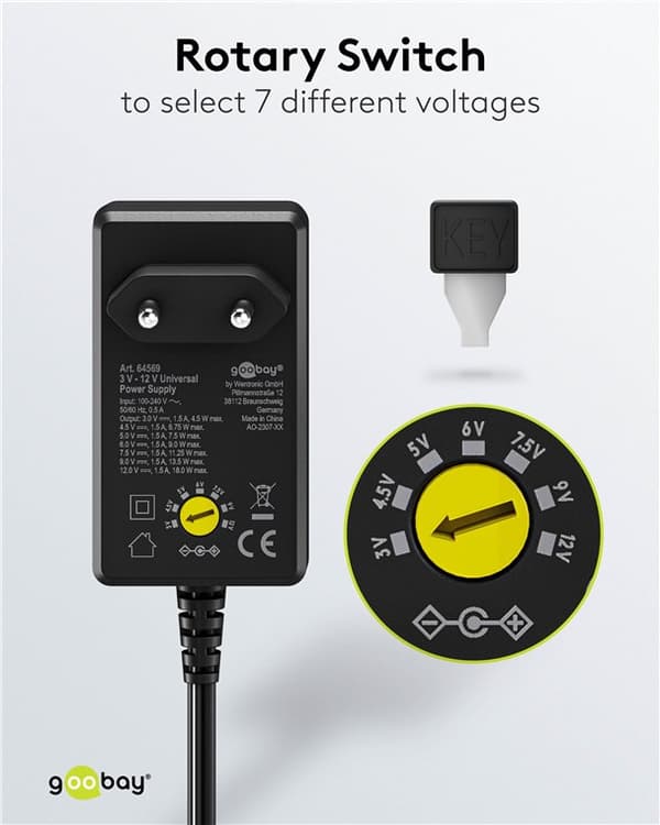 Goobay universalnätadapter 3–12 V, 18 W, 1.5 A