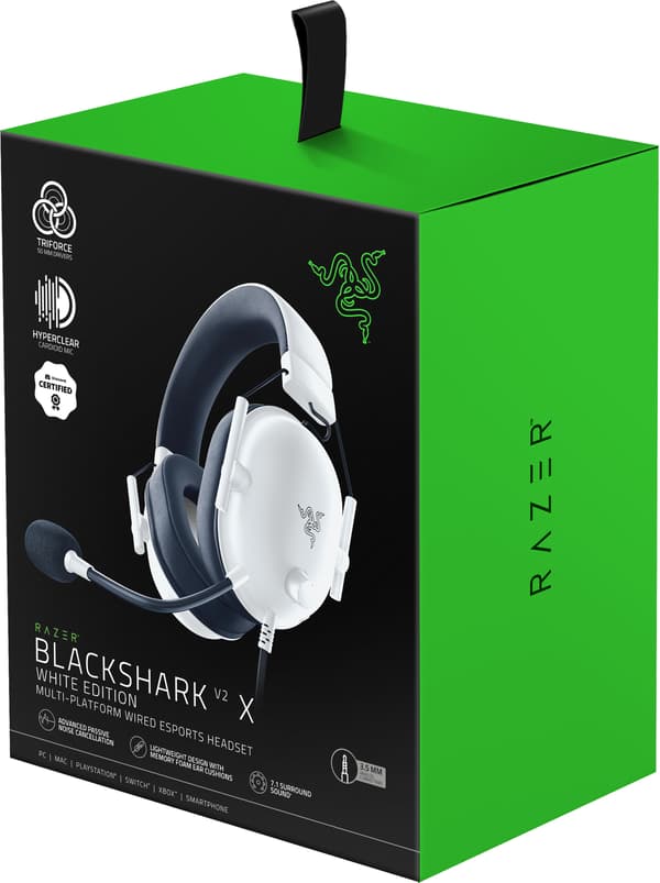 Razer Blackshark V2 X -spelhörlurar, vit
