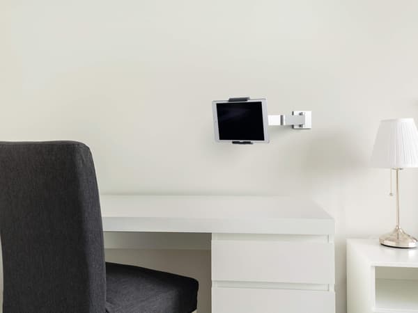 Durable -tabletställ med väggfäste och arm, silver