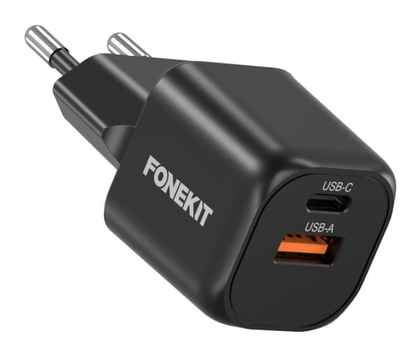 FoneKit Mini 20 W, USB-C + USB-A, svart