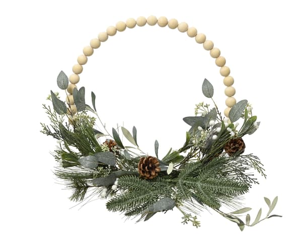Decoris träpärle-grankrans, 40 cm