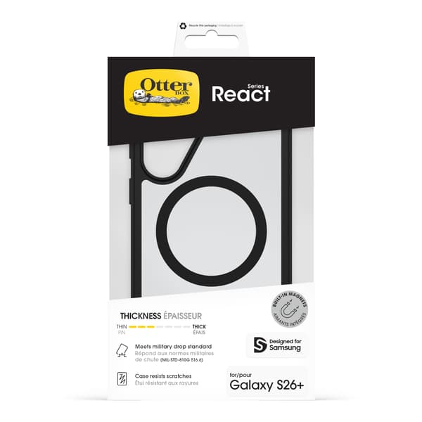 OtterBox React Magnets skyddsfodral, Samsung Galaxy S26 Plus, klar/svart