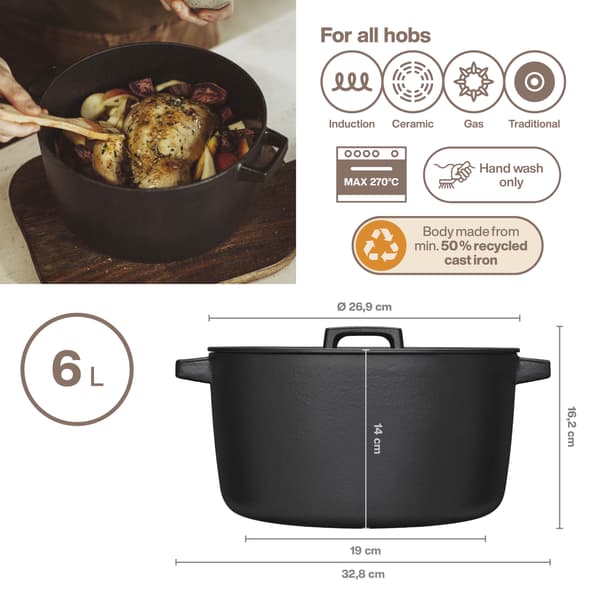 Fiskars Folken Gjutjärnsgryta, 6L