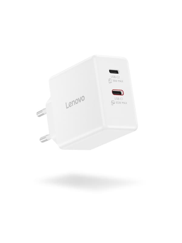 Lenovo Dual USB-C 65W GaN-laddare, vit