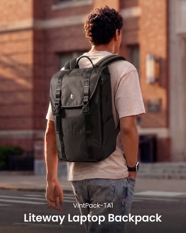 tomtoc VintPack TA1 Liteway datorryggsäck, 22 l, svart