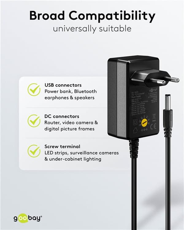 Goobay universalnätadapter 3–12 V, 18 W, 1.5 A