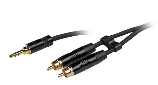 Fuj:tech 3,5 mm TRS hane – 2 x RCA hane adapterkabel, 5 m, svart