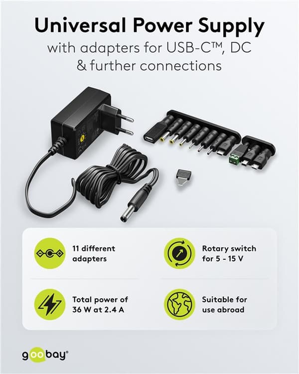 Goobay universalnätdel 5–15 V, 36 W, 2,4 A