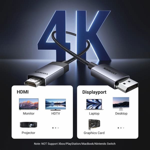 Ugreen dp119 DisplayPort HDMI-kaapeli 4K 60Hz 2m Harmaa