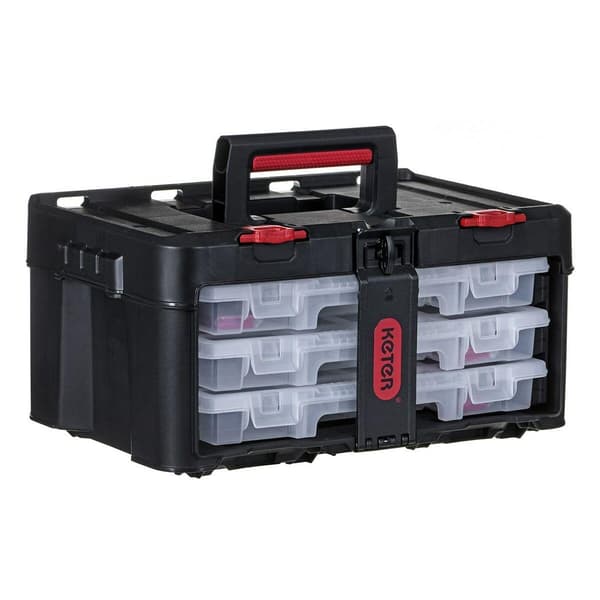 Keter stack'n'roll toolbox med 3 organisatörer svart/transparent