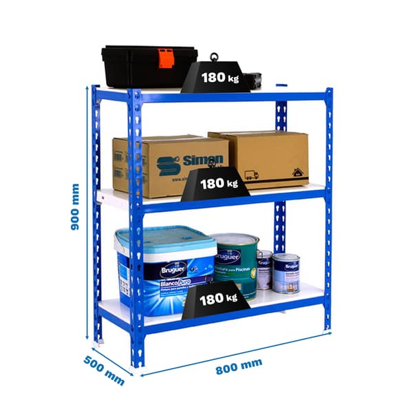 Simonrack mini 3/500 metallhylla blå/vit