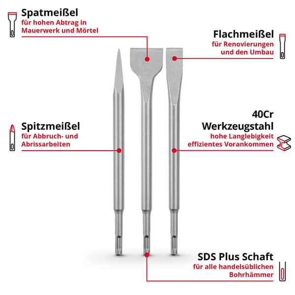 Einhell sds plus mejselsæt 3 dele 250 mm