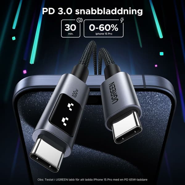 Ugreen uno USB-C kabel 100W svart 2m