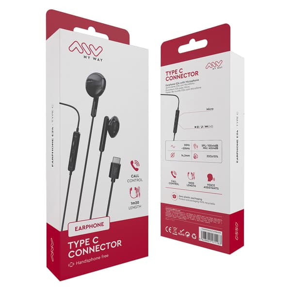Myway e24 USB-C høretelefoner sort