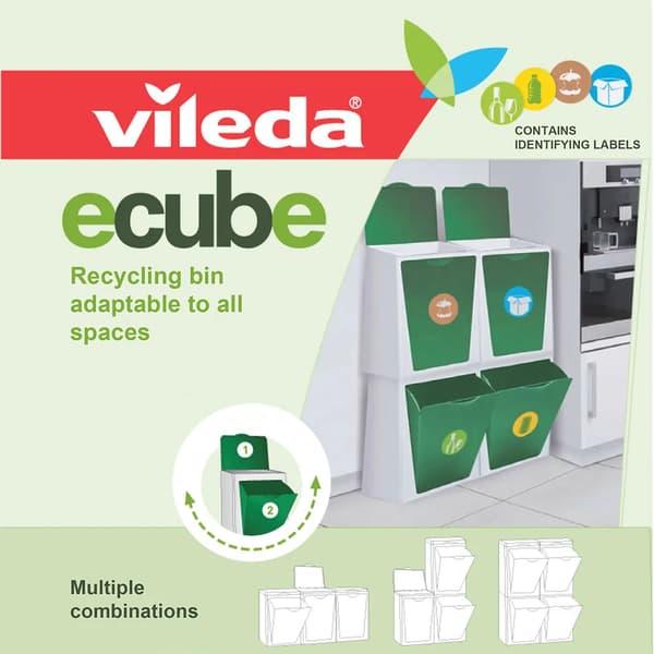 Vileda ecube genbrugsbeholder 10l grøn/grå