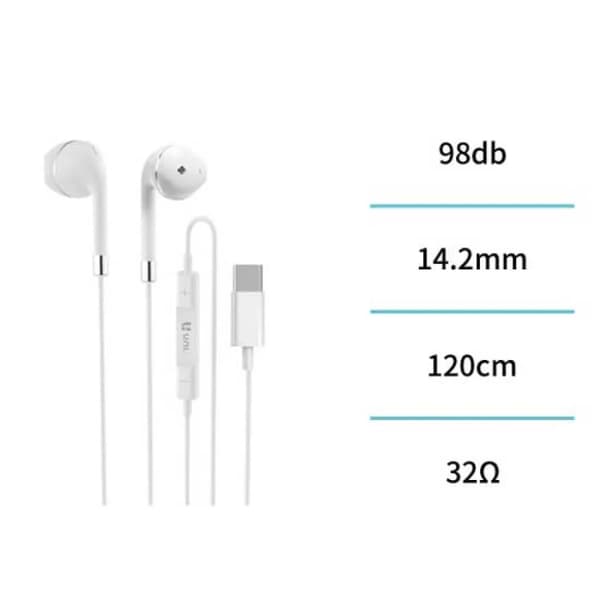 Unico EP2109 valkoinen USB Type-C in-ear -kuulokkeet