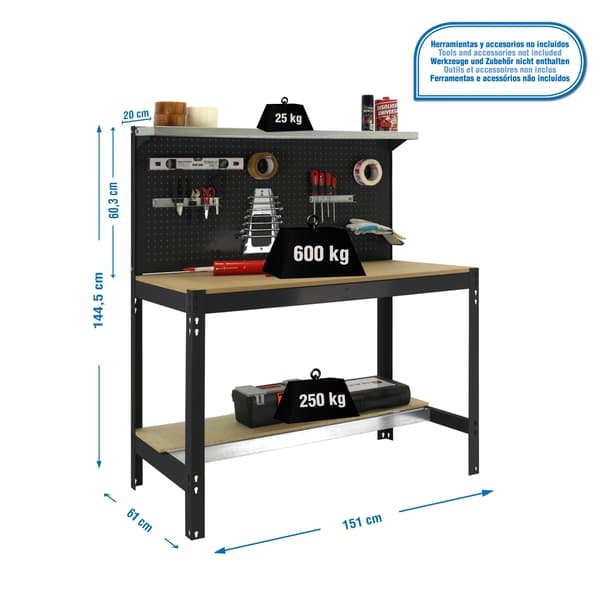 Simonrack bt3 1500 arbejdsbænk Antracit/Træ