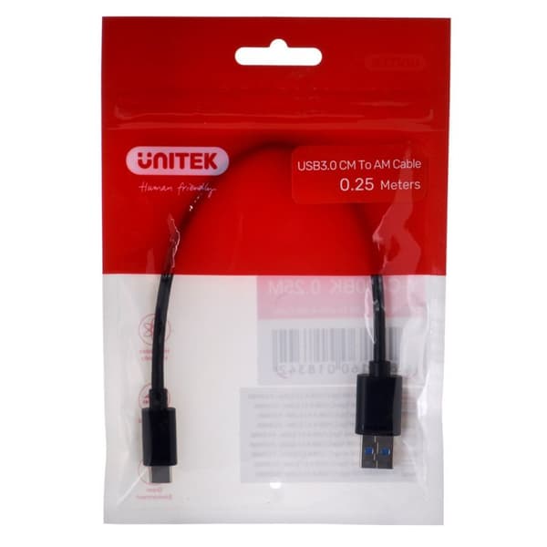 Unitek y-c490bk USB-C - USB-A kaapeli 0,25 m musta