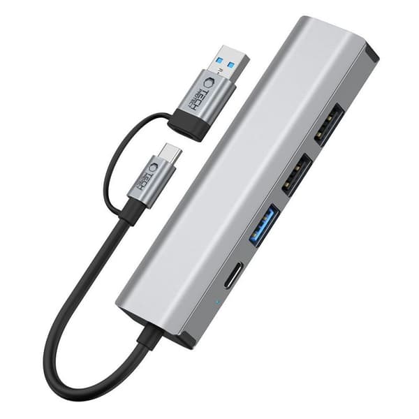 Tech-Protect hb03 HUB Adapter 5in1 USB-C + USB 2.0 + USB 3.0 + RJ45 Grå