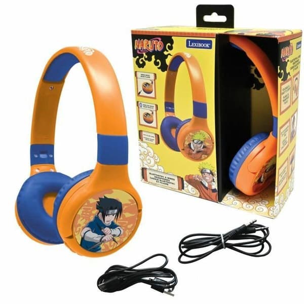 Lexibook Naruto orange hörlurar med Bluetooth och volymbegränsning 85 dB