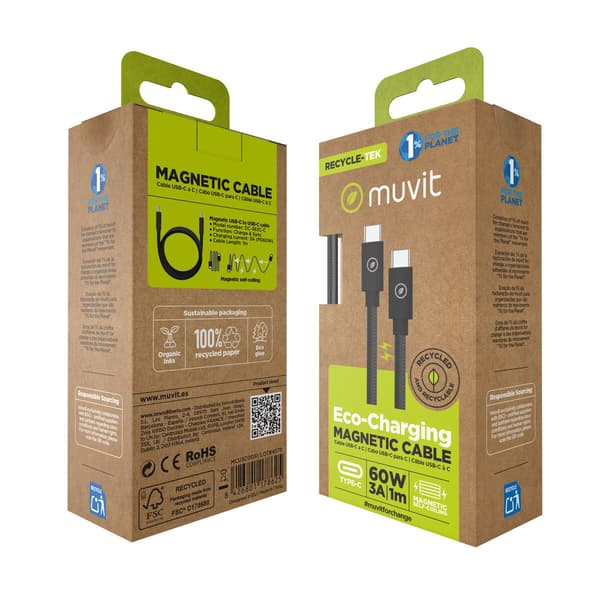 Muvit DC-363C-C magnetisk USB-C kabel 1m sort