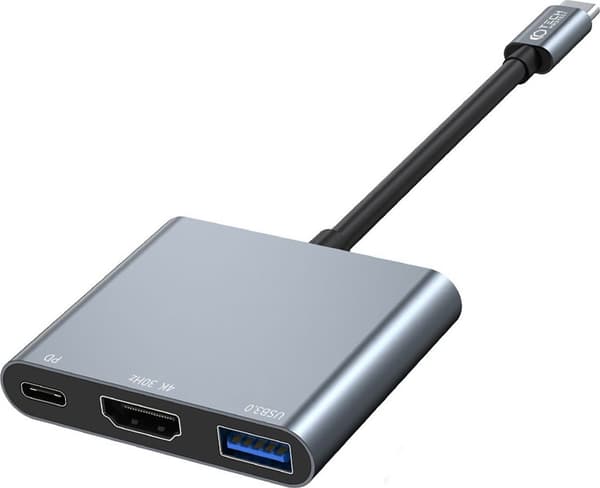 Tech-Protect v1 USB-hub 3i1 100W 4K harmaa