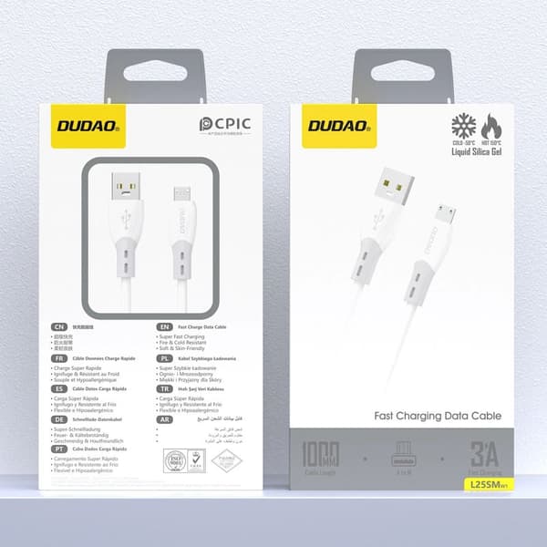 Dudao L25SM USB-kabel 3A micro USB 1m hvid