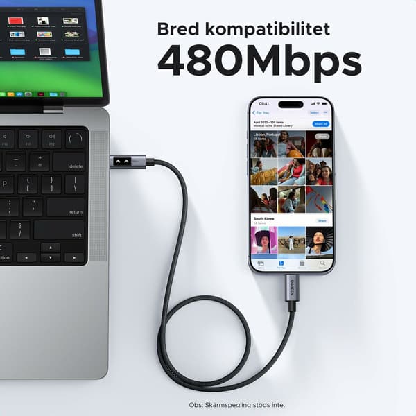 Ugreen uno USB-C kabel 100W svart 2m