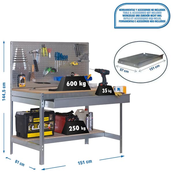 Simonrack bt2 box 1500 Galvanized/Wood arbetsbänk