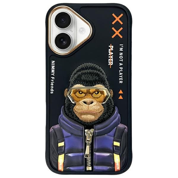 Metelli Nimmy Cool&Cute 2.0 Monkey iPhone 16 - musta silikoni