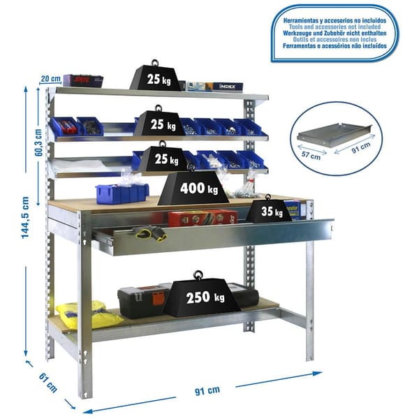 Simonrack bt1 box 900 Galvanized/Wood arbetsbänk