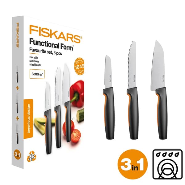 Fiskars Functional Form Keittiöveitsisetti 3 osaa Musta