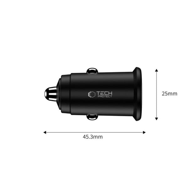 Tech-Protect CC02 biladapter 35W USB-A/USB-C sort