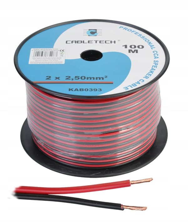 Cabletech cca 2.5mm kaiutinkaapeli musta-punainen 100m