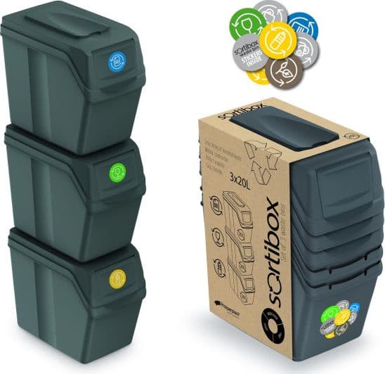 Prosperplast sortibox affaldsbeholdere 3x20l grå