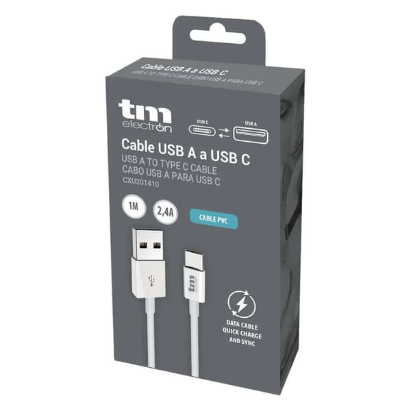 TM Electron USB-A til USB-C kabel 2.4A 1m