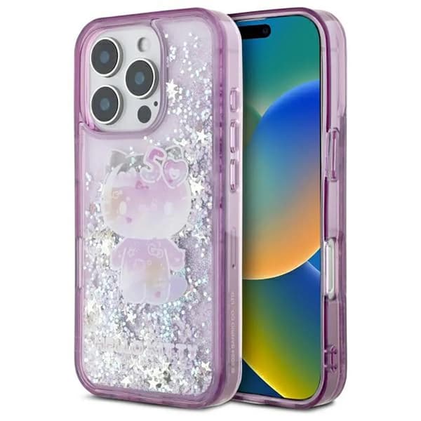 Hello Kitty Liquid Glitter iPhone 16 Pro Kuori Violetti