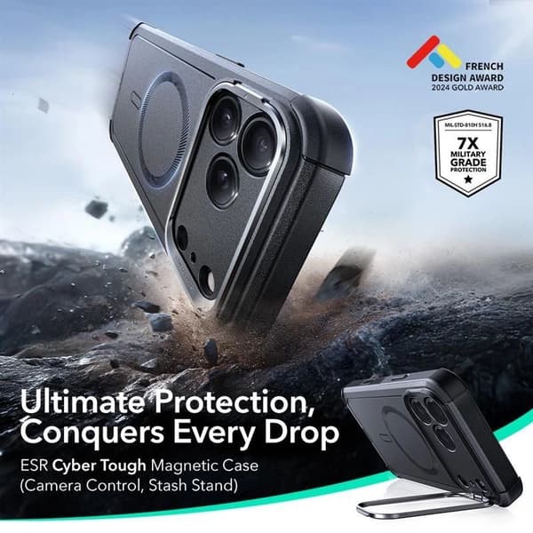 ESR Cyber Kickstand MagSafe Cover til iPhone 17 Pro Sort