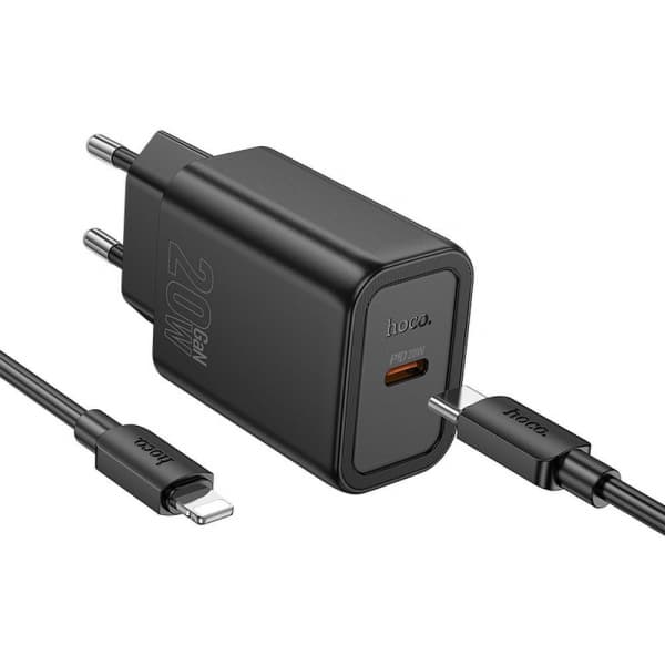 Hoco n60 vægoplader USB-C 20W med kabel USB-C til Lightning 1m sort