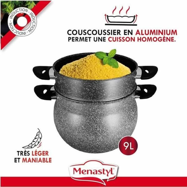 Ménastyl 6020033 couscoussier 9l alumiini harmaa
