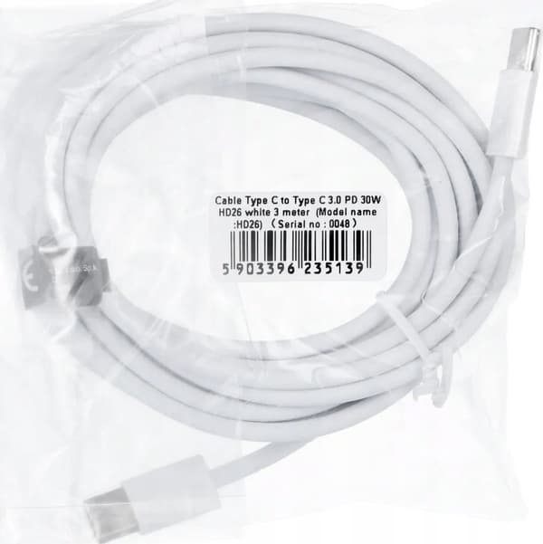 OEM HD26 USB-C til USB-C kabel 3m Hvid