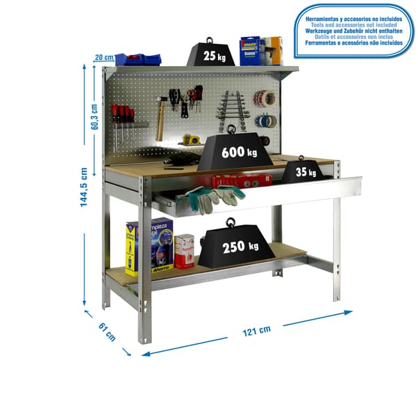 Simonrack bt3 box 1200 Galvanized/Wood arbetsbänk