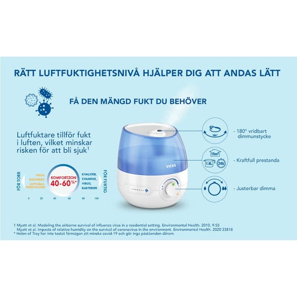 Vicks vul525 Mini Cool Mist Humidifier 1.8L Vit